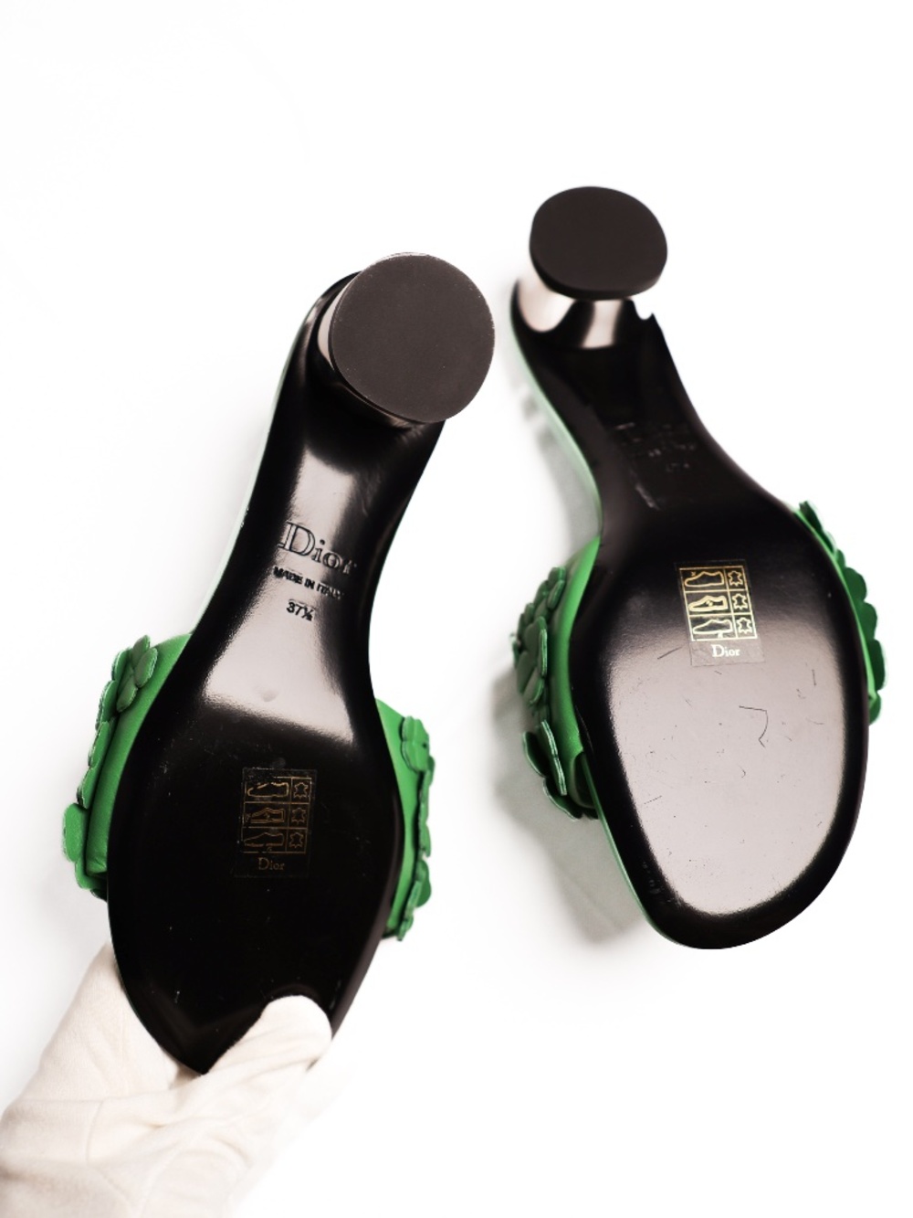Dior Bloom Heeled Slide Green Dior Clover Embroidered Lambskin 37.5 - Picture 6 of 8